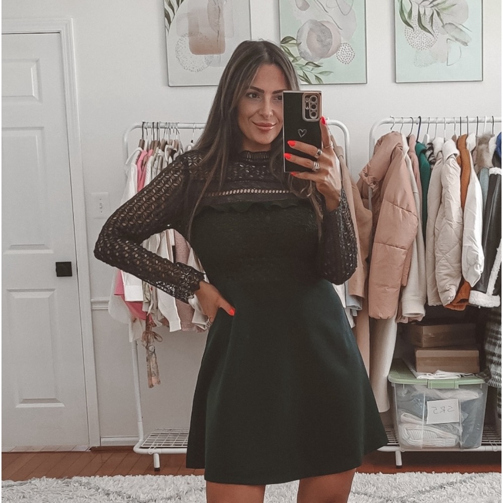 Zara deep green crochet mini dress